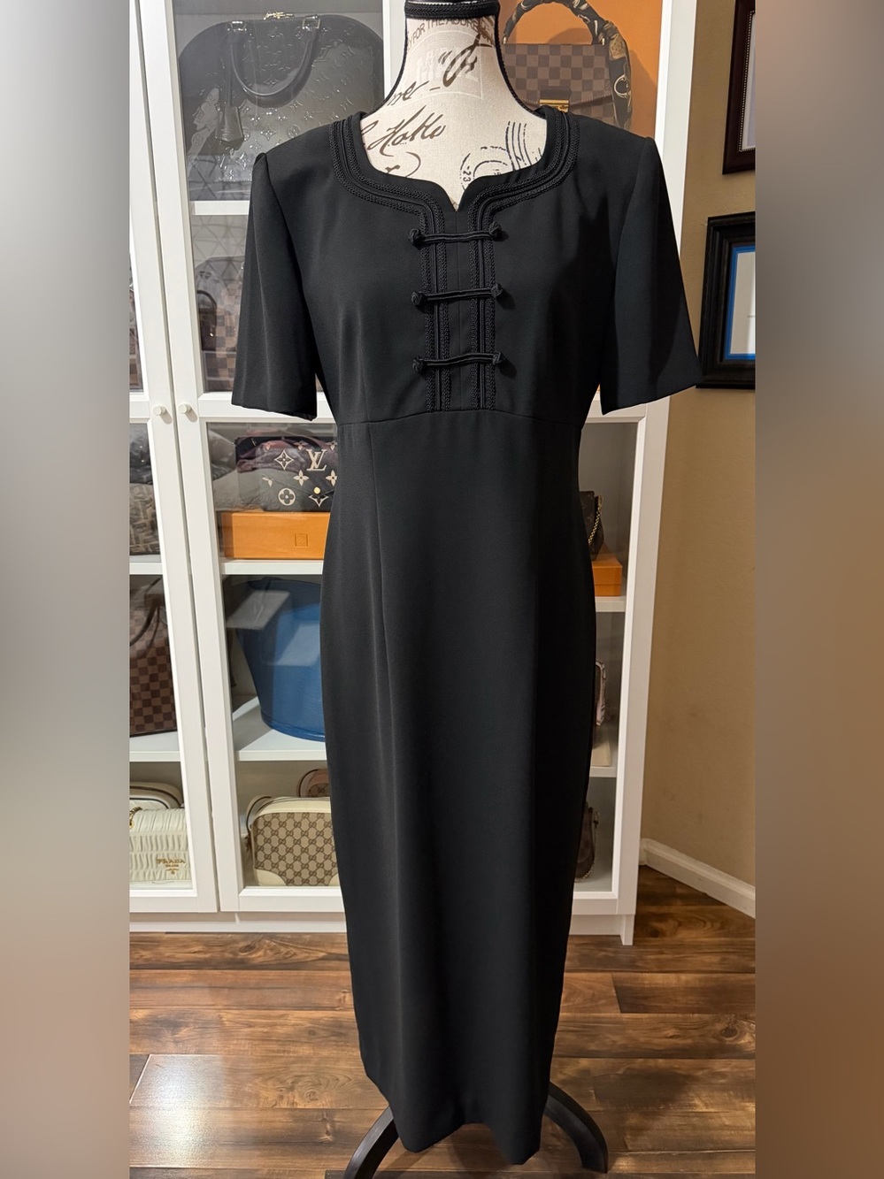 Chaus Black Midi Dress with Braided Placket